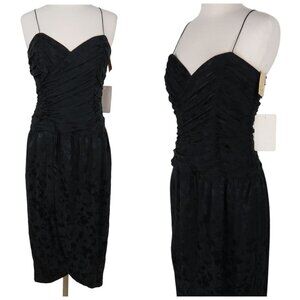 Vintage 90s SILK STUDIO Women's Black Sweetheart Draped Midi Sheath Dress NEW 10